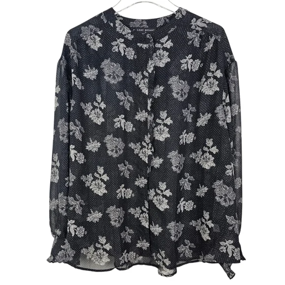 Lane Bryant #1137440 Sheer Ruffled Button-Down Chiffon Top NWT - Picture 4 of 13